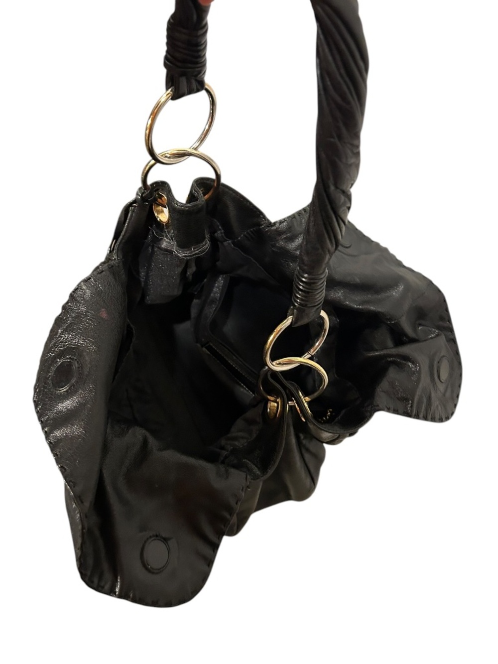 Donald j pliner black quilted leather bohemian satchel bag - Picture 3 of 6